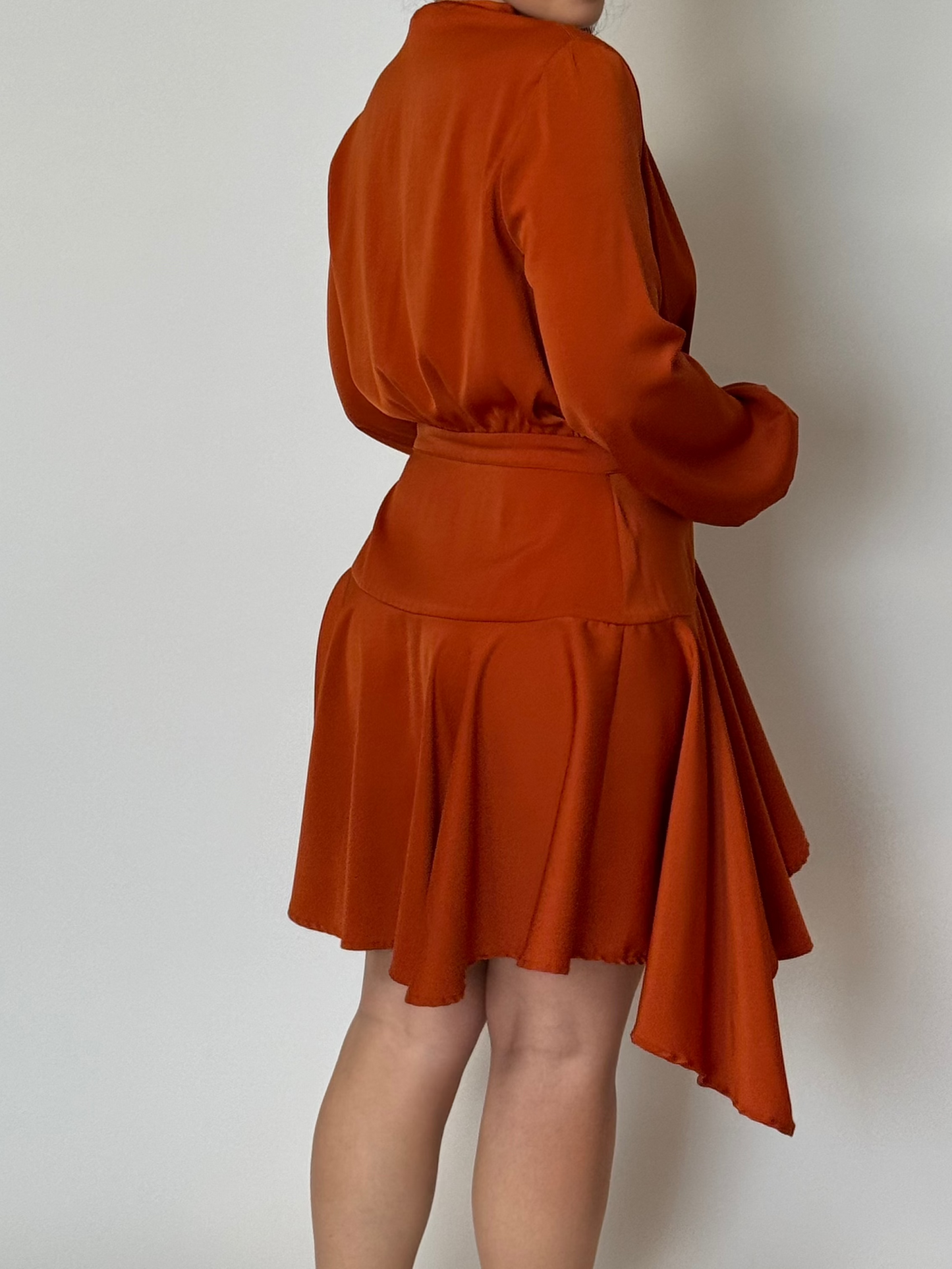 BURNT ORANGE WRAP DRESS, S