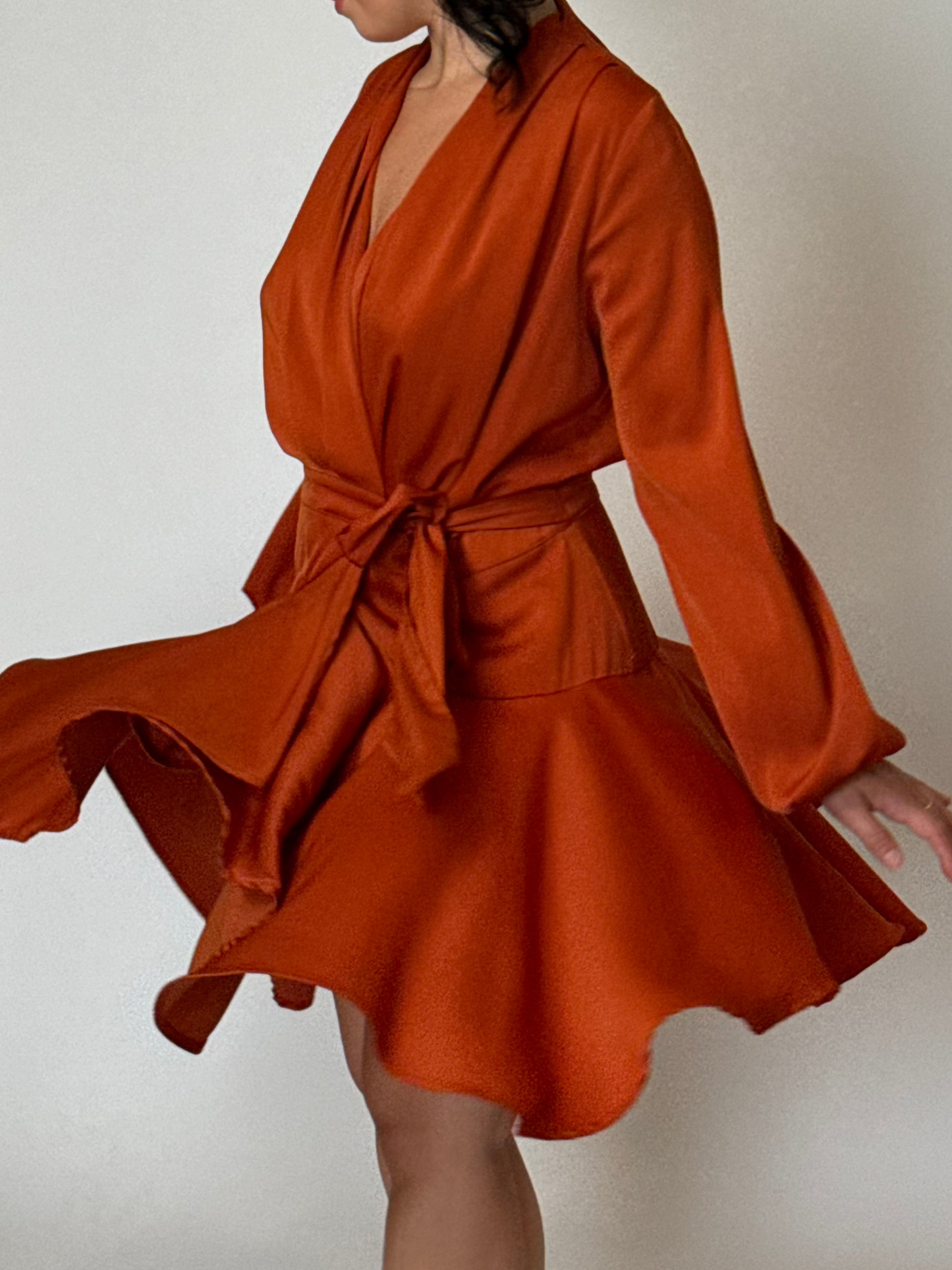 BURNT ORANGE WRAP DRESS, S