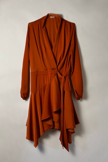 BURNT ORANGE WRAP DRESS, S